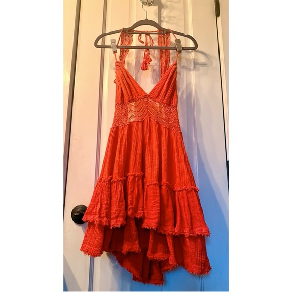 NEW FREE PEOPLE 200 DEGREE MINI DRESS PERSIMMON ORANGE RED CORAL SMALL MINT RARE - Picture 7 of 15